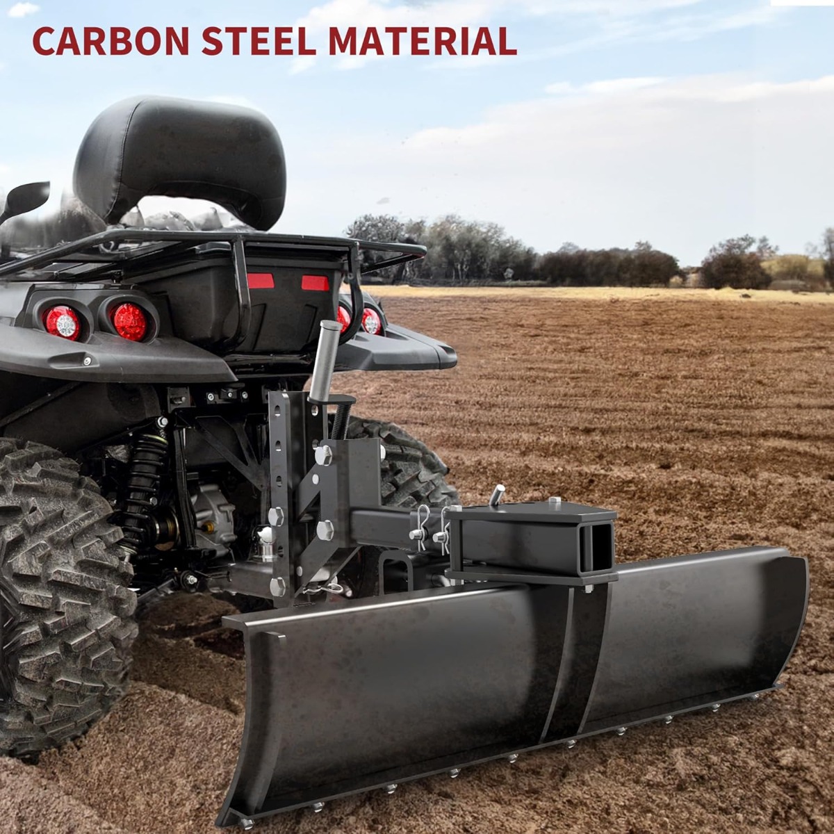 Side view of YITAMOTOR® ATV/UTV Scrape Blade Implement 42" Tow Behind Box Scraper 2" Inside Diameter Fits ATV/UTV Manual Implement Lift