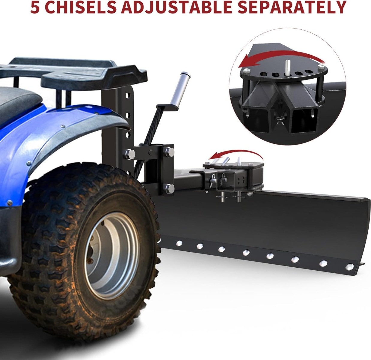 Side view of YITAMOTOR® ATV/UTV Scrape Blade Implement 42" Tow Behind Box Scraper 2" Inside Diameter Fits ATV/UTV Manual Implement Lift