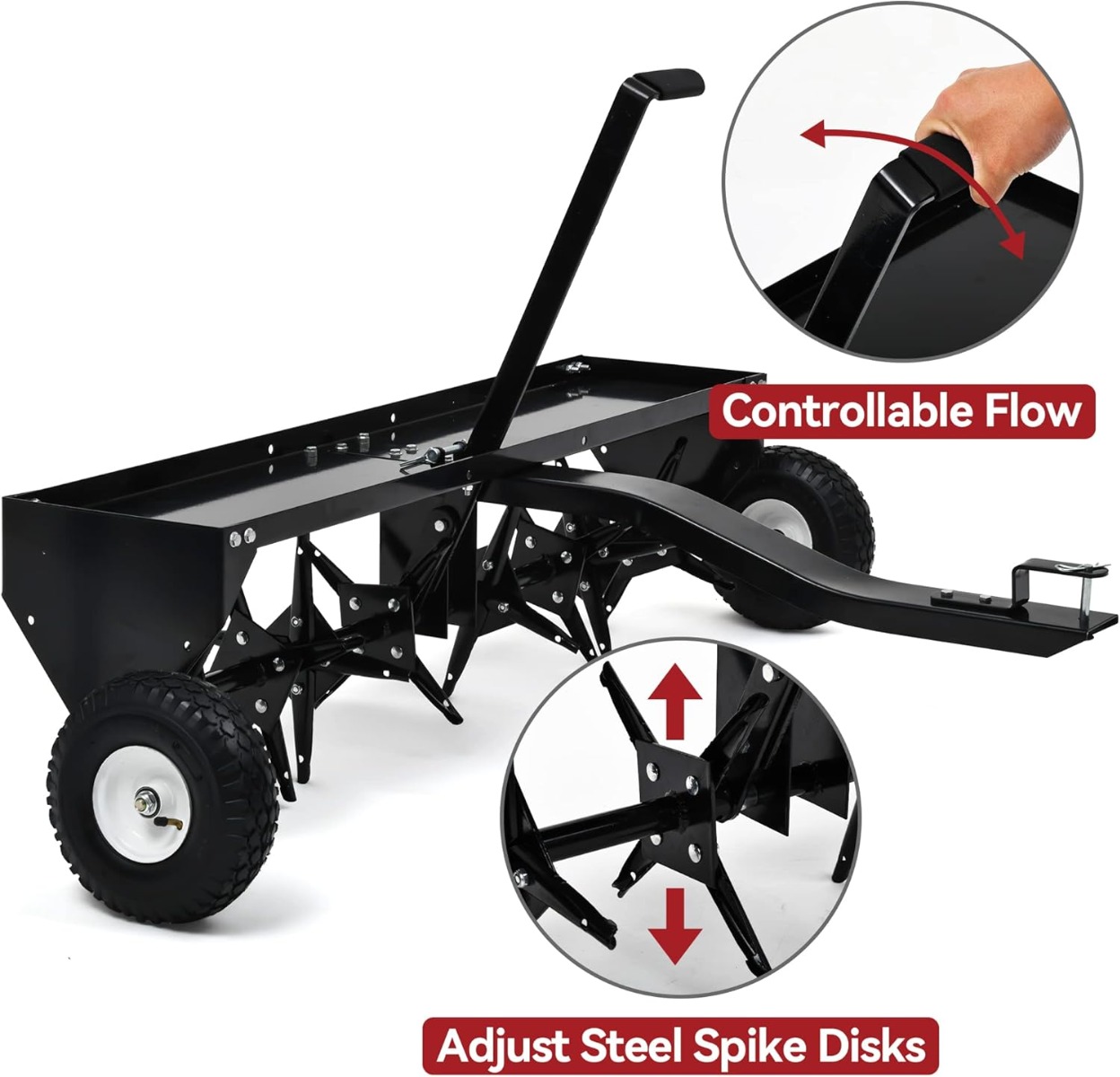Side view of YITAMOTOR® 40" Tow Plug Lawn Aerator with Universal Hitch,Black