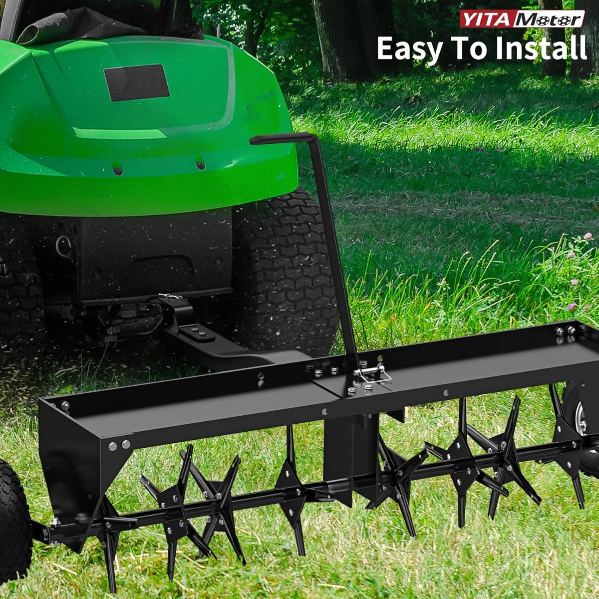 Side view of YITAMOTOR® 48" Tow Plug Lawn Aerator with Universal Hitch,Black