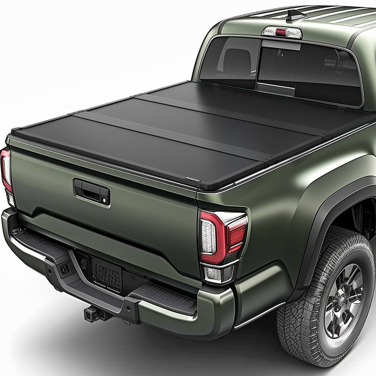 Side view of YITAMOTOR® FRP Hard Tri-Fold Truck Bed Tonneau Cover Compatible with 2016-2026 Toyota Tacoma (Excl. Trail Edition), 6 ft Bed with Deck Rail System
