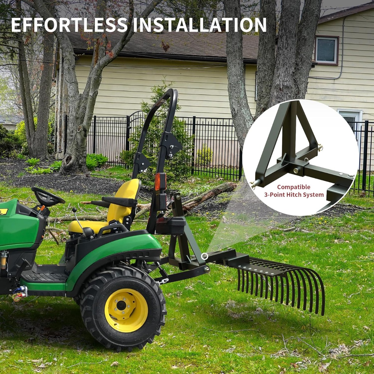 Side view of YITAMOTOR® Tractors Rake 17 Pine Straw Rake Fits 2" Receiver for Lawn Tractors or ATV/UTV