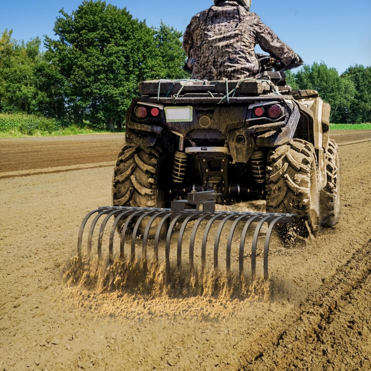 Side view of YITAMOTOR® Tractors Rake 17 Pine Straw Rake Fits 2" Receiver for Lawn Tractors or ATV/UTV