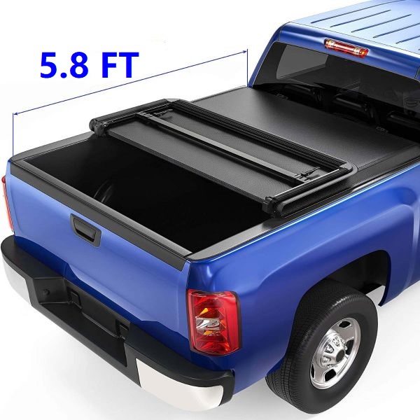 Side view of OEDRO 5.8FT Soft Tri-fold Tonneau Cover for 2007-2013 Chevy Silverado/GMC Sierra 1500 (Only fit 5.8ft Crew Cab)