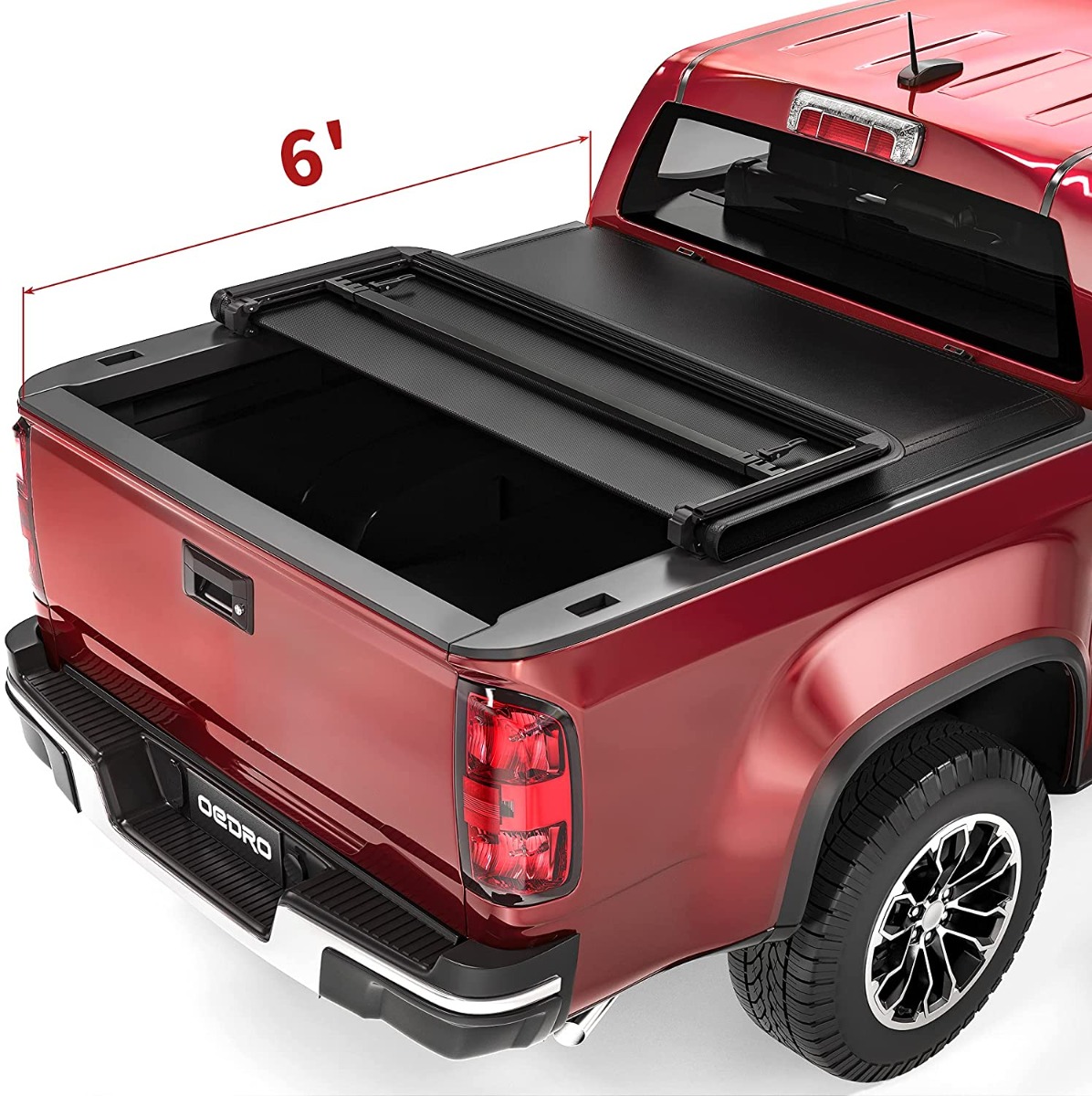 Side view of OEDRO® 6FT Tri-fold Truck Bed Tonneau Cover for 2015-2022 Chevy Colorado & 2015-2022 GMC Canyon