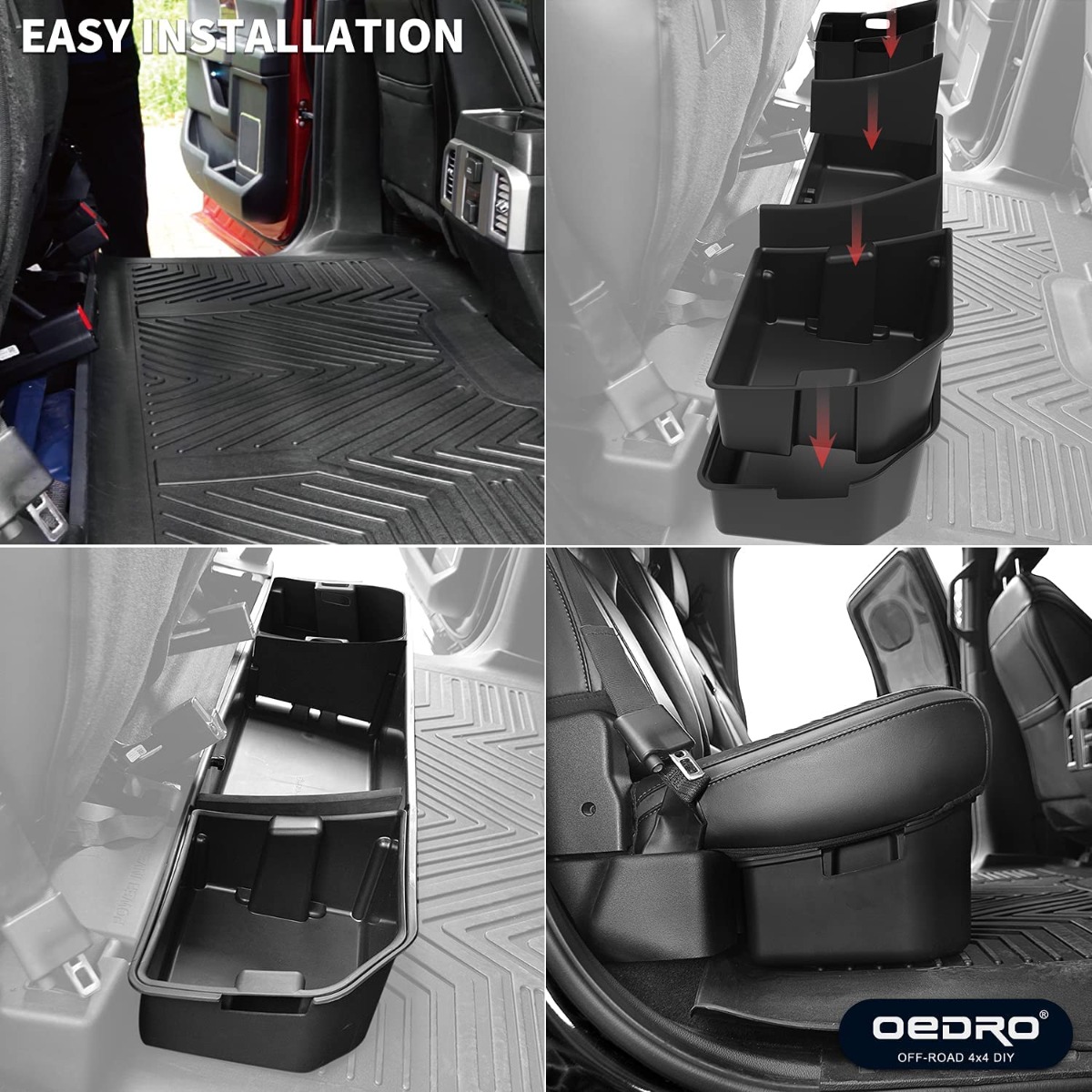 Side view of OEDRO Under Seat Storage Box for 2015-2026 Ford F150 SuperCrew Cab & Crew Cab, 3-in-1 Design Max Storage