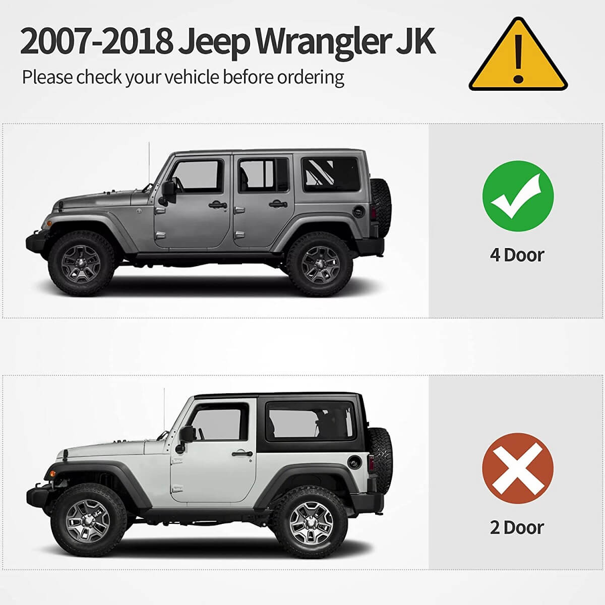 Side view of OEDRO 6" Running Boards for 2007-2018 Jeep Wrangler JK 4 Door, Bolt-on Black Powder Coated Side Steps