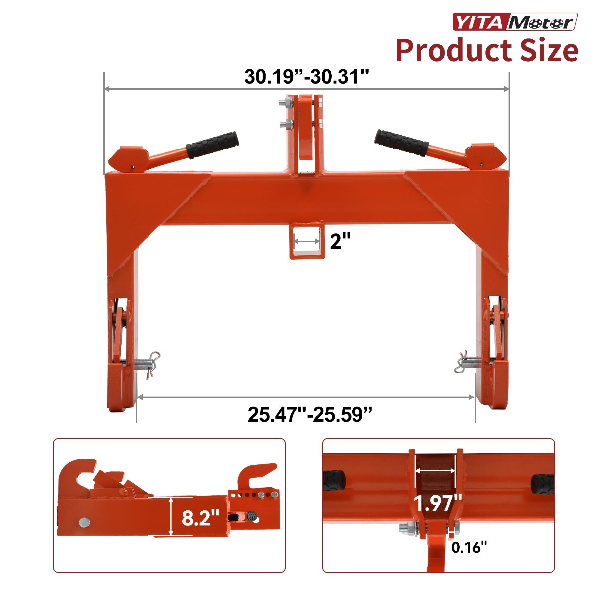 Side view of YITAMOTOR® 3 Point Quick Hitch Adapter For Category 1 W/ Adjustable Bolt Tractor 3000lb