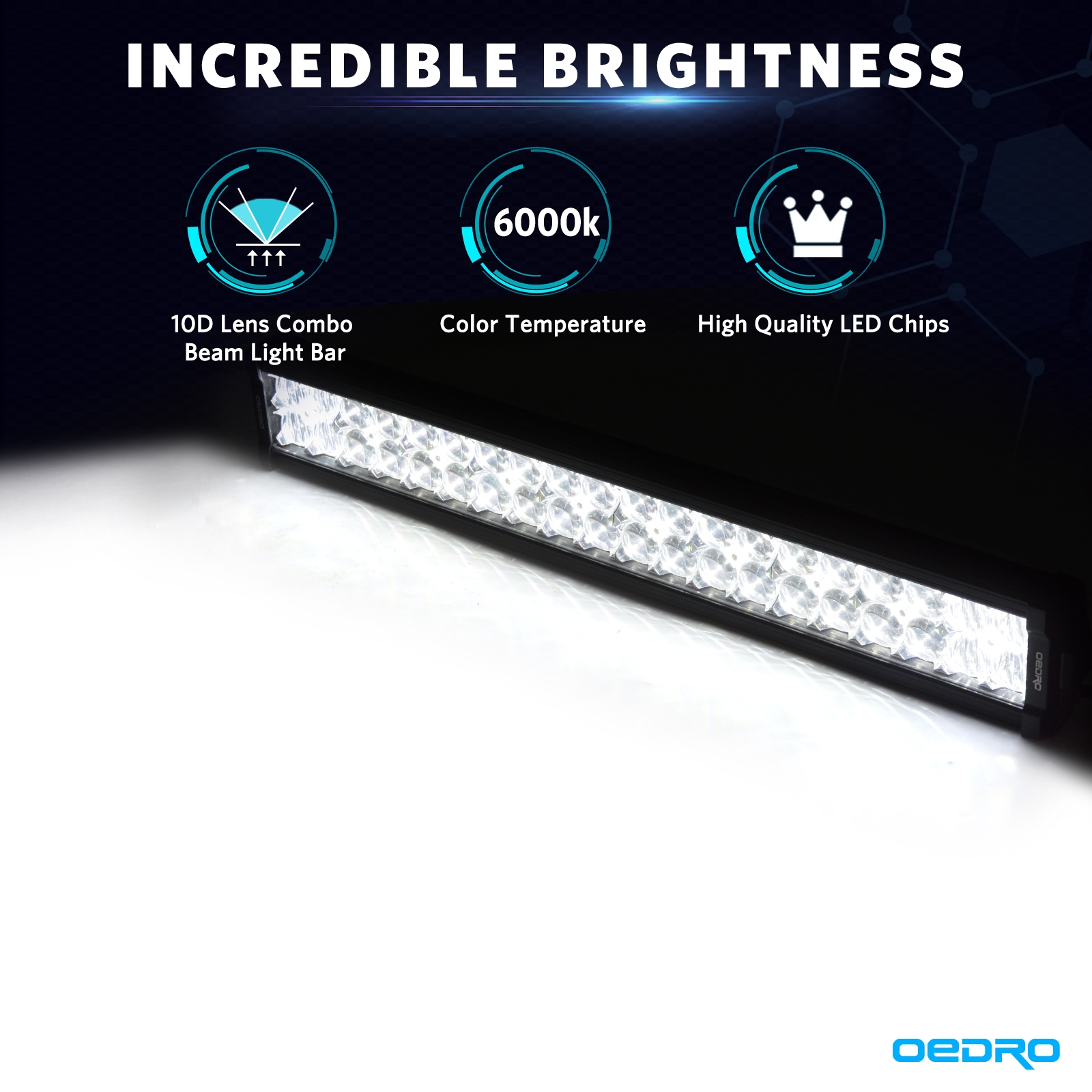 Side view of OEDRO 22" 250W 17500LM LED Light Bars Spot Flood Combo Light with Wiring Harness