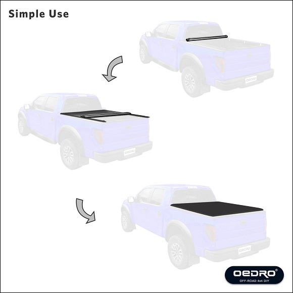 Side view of OEDRO 5ft Soft Roll-Up Tonneau Cover for 2020-2026 Jeep Gladiator | Lightweight, Waterproof, Easy-Install Truck Bed Protection | Sleek Design