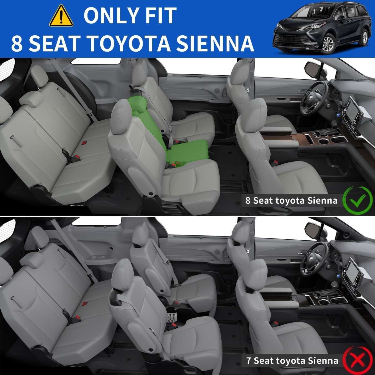 Side view of OEDRO Floor Mats Liners & Carpet Mat All-Weather for Toyota Sienna 2021-2025 (Only for 8 Seat) 1st, 2nd and 3rd Row Floor Liners